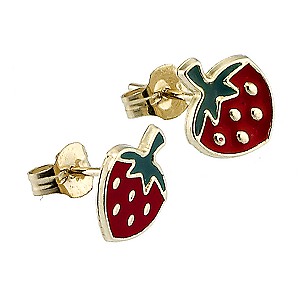9ct gold Enamel Strawberry Stud Earrings