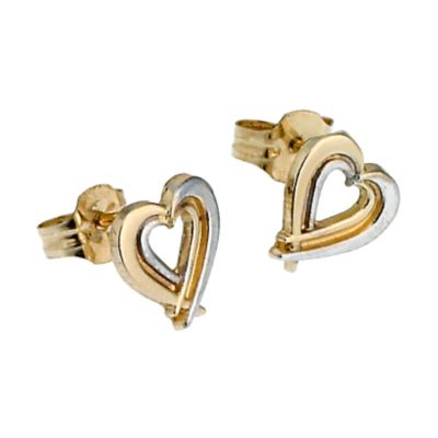 9ct Gold Two Colour Double Heart Stud Earrings