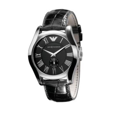 Emporio Armani mens black dial black leather