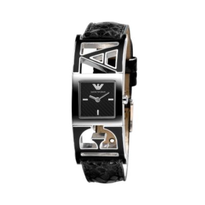 Emporio Armani ladies black dial initial strap