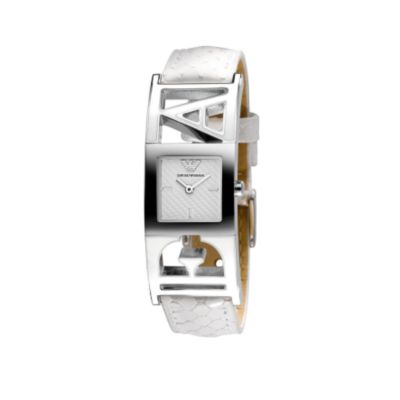 emporio Armani ladies white dial initial strap