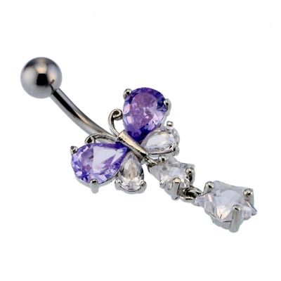 Surgical Steel Lavender Cubic Zirconia Butterfly 18mm Belly  Bar - Product number 6620140