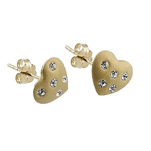 Moonlit Sparkle 9ct Yellow Gold Crystal Moon Stud Earrings