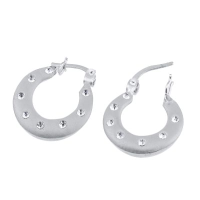 9ct White Gold Crystal Set Creole Earrings