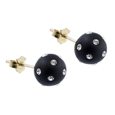 9ct Yellow Gold Black Moon Stud Earrings