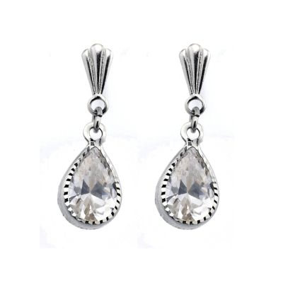 9ct White Gold Cubic Zirconia Pear Drop Earrings