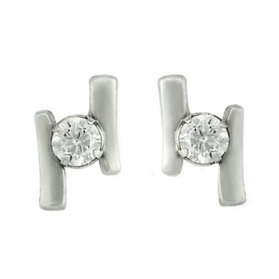 Unbranded 9ct White Gold Cubic Zirconia Double Bar Stud Earrings