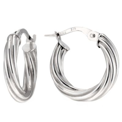 9ct White Gold Twist Creole Earrings - Product number 6624030
