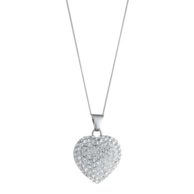 Unbranded 9ct White Gold Domed Crystal Heart Pendant