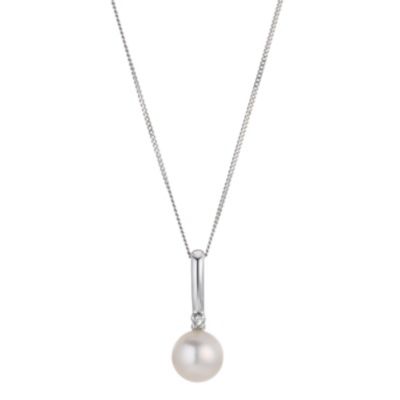 9ct White Gold Cultured Freshwater Pearl Diamond Pendant - Product number 6625592