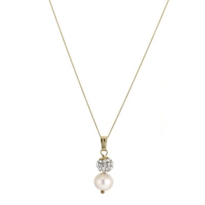 9ct Yellow Gold Freshwater Pearl Cubic Zirconia Pendant 16" - Product number 6625657