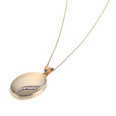 9ct Gold 21mm Oval Diamond Set Locket with