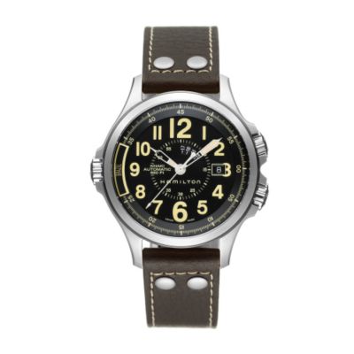 hamilton mens Khaki Automatic brown leather