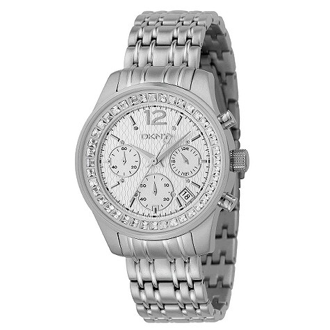 DKNY ladies stone set white dial chronograph
