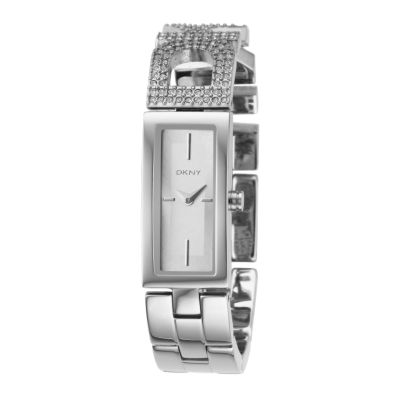 dkny ladies white dial stone set logo bracelet