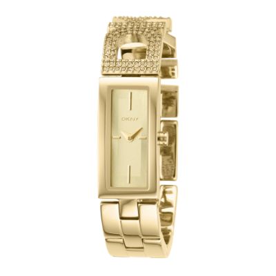 DKNY ladies gold plated stone set logo bracelet