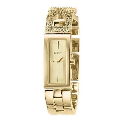 DKNY ladies gold plated stone set logo bracelet