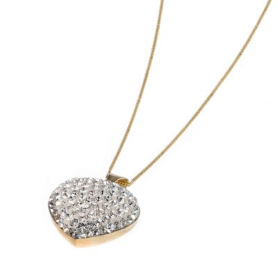 9ct gold 15mm Domed Crystal Heart Pendant with