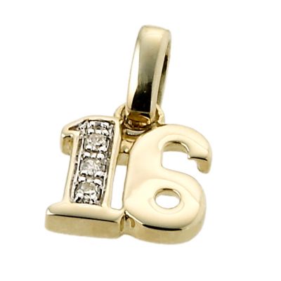 9ct Yellow Gold Diamond Number 16 Charm - Product number 6629792