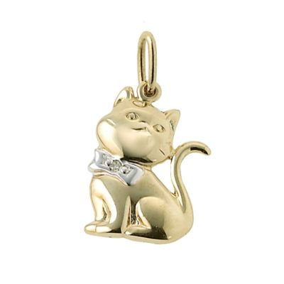 9ct Yellow Gold Diamond Cat Charm