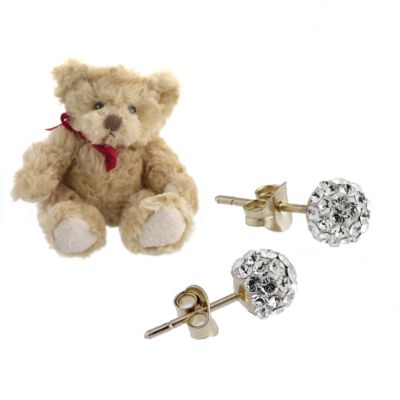 Crystal Ball Stud Earrings with Teddy