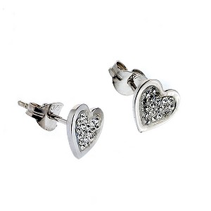 9ct White Gold Crystal Heart Stud Earrings