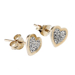 9ct gold Crystal Heart Stud Earrings