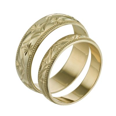 9ct Yellow Gold Patterned Ring Pair - Product number 6650228