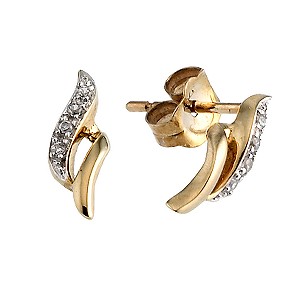 9ct Gold Cubic Zirconia Wave Stud Earrings