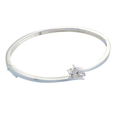 Silver two stone cubic zirconia bangle