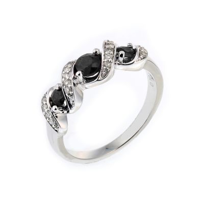9ct White Gold Diamond and Sapphire Three Stone Twist Ring