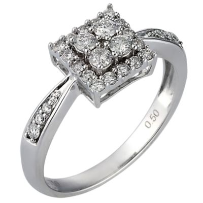 18ct White Gold Half Carat Diamond Cluster Ring