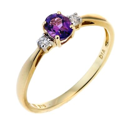 H Samuel 9ct Gold Diamond and Amethyst Oval Ring