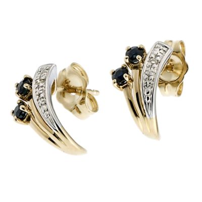 9ct Two Tone Gold Sapphire and Diamond Earrings - Product number 6664776