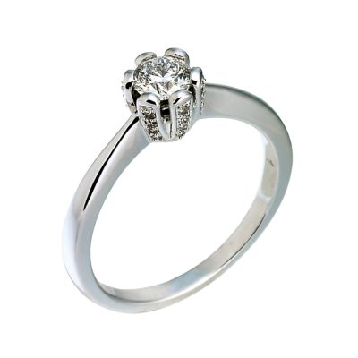 Facets of Love 18ct White Gold 0.35 Carat Diamond Solitaire Claw Pave Set Ring - Product number 6667163