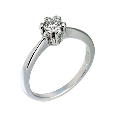Facets of Love 18ct White Gold 0.43 Carat Diamond Solitaire Claw Pave Set Ring - Product number 6667309