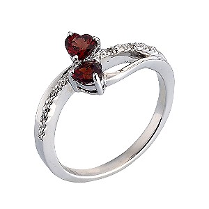 Candy Hearts Sterling Silver Diamond and Garnet Crossover Ring