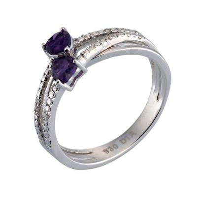 Sterling Silver Diamond and Amethyst Crossover Ring