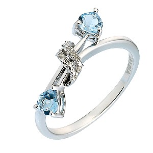 Candy Hearts Silver Diamond Blue Topaz Charm Ring