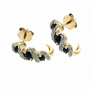 9ct gold Diamond and Sapphire Three Stone Stud Earrings
