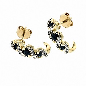 9ct gold Diamond and Sapphire Three Stone Stud