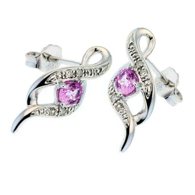 H Samuel 9ct White Gold Diamond and Pink Sapphire Stud