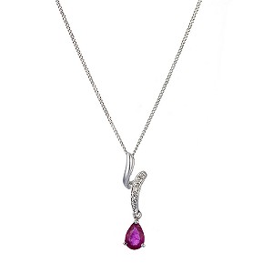 9ct White Gold Diamond and Ruby Pendant