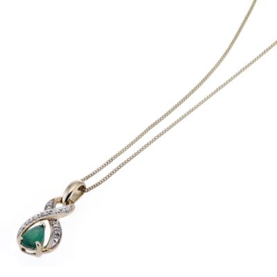 9ct gold Diamond and Emerald Figure of 8 Pendant