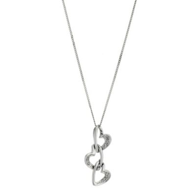 9ct White Gold Three Hearts Diamond Set Pendant