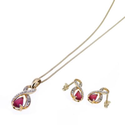 Unbranded 9ct Two Colour Gold Diamond and Ruby Earrings and Pendant