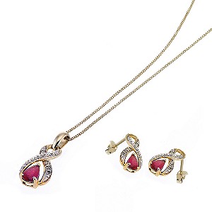 9ct Two Colour Gold Diamond and Ruby Earrings