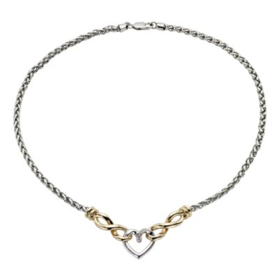 9ct Yellow Gold and Silver Diamond Heart Charm Necklace