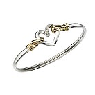 Sterling silver & 9ct gold diamond set heart bangle - Product number 6674186
