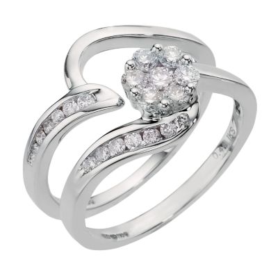 18ct White Gold Half Carat Diamond Cluster Bridal Set - Product number ...